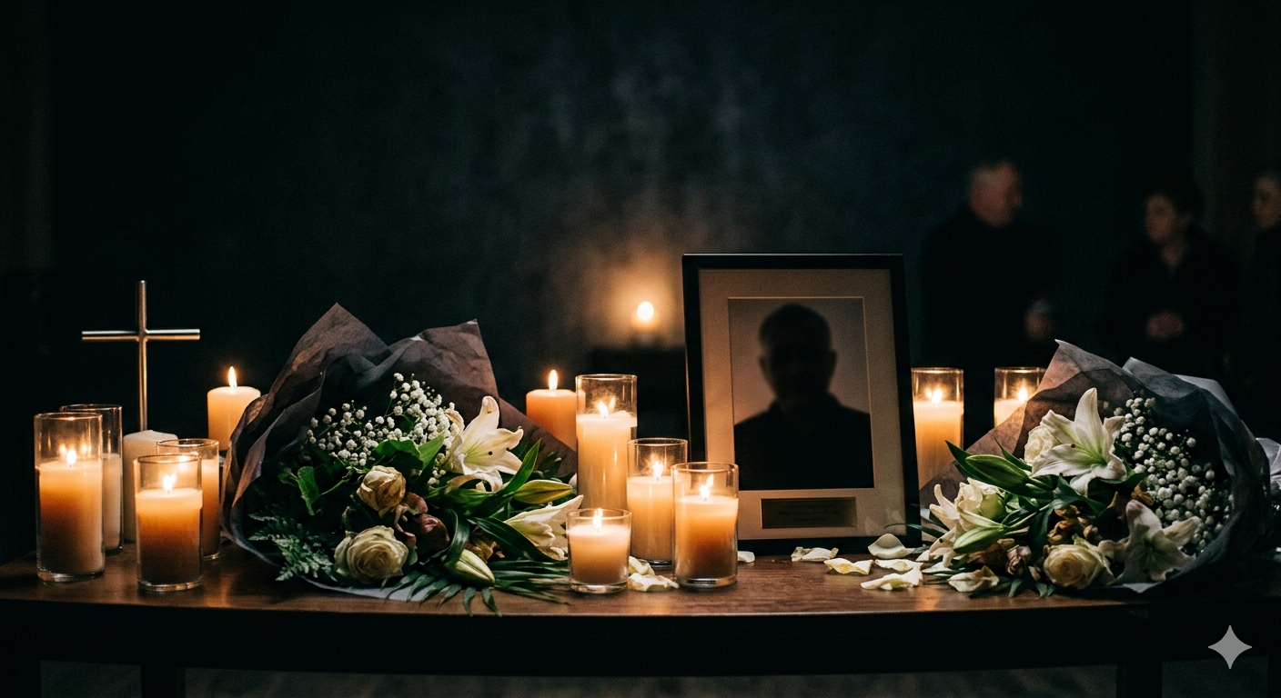 Memorial candles honoring Migos rapper Takeoff killed by gun violence in 2022 as Offset faces shooting in 2026