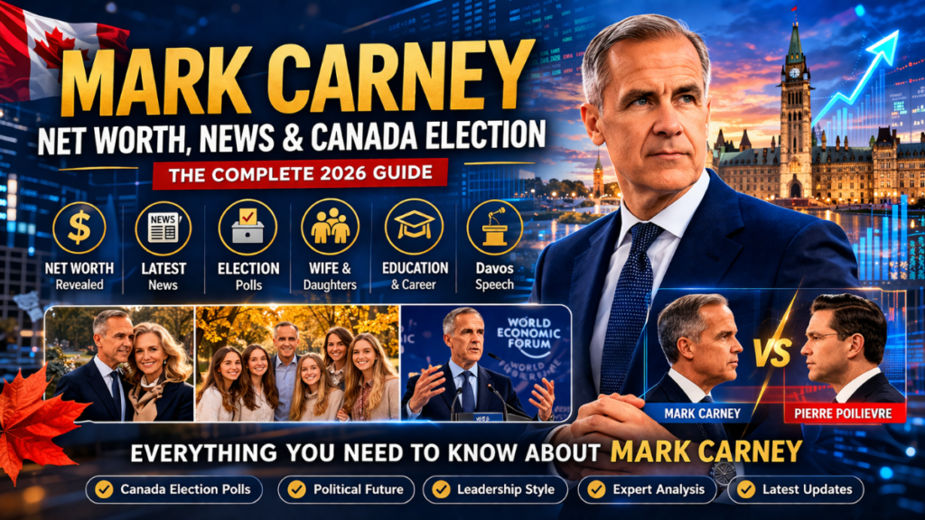 Mark Carney 2026 guide showing net worth, election polls, wife, daughters, education and Canada political analysis